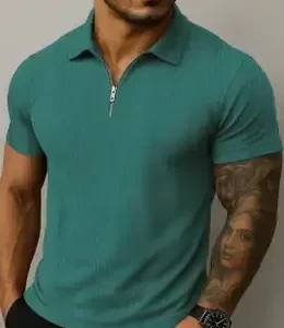 Men Colorblock Polo Neck Cotton Blend Green